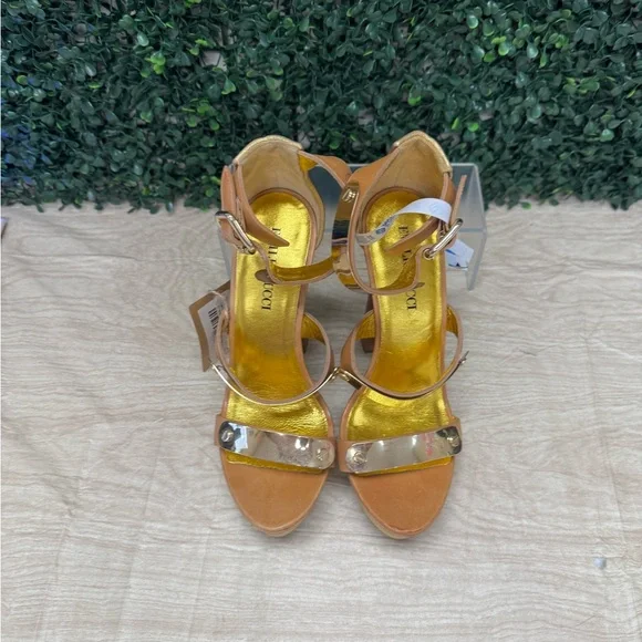 Emilio Pucci Brown Leather Plated Platform Sandals - W6 - Picture 4 of 10